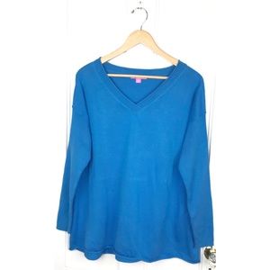 woman within : size 18/20 : turquoise blue v-neck ribbed sleeve sweater